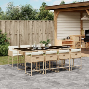 vidaXL 9-delige Tuinset met kussens poly rattan beige