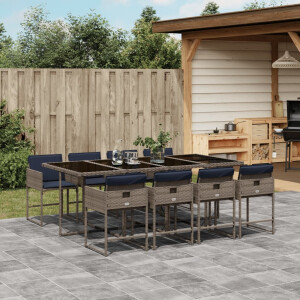 vidaXL 9-delige tuinset met kussens, grijs polyrotan