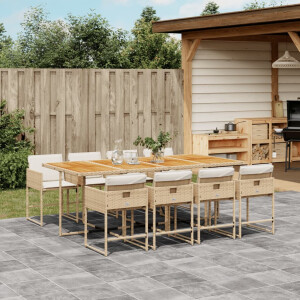 vidaXL 9-delige Tuinset met kussens poly rattan beige