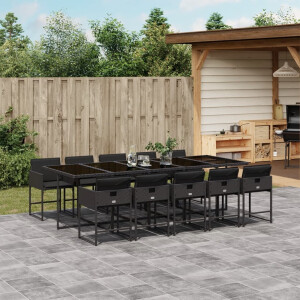 vidaXL 11-delige Tuinset met kussens poly rattan zwart
