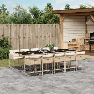 vidaXL 11-delige Tuinset met kussens poly rattan beige
