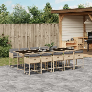 vidaXL 11-delige Tuinset met kussens poly rattan gemengd beige
