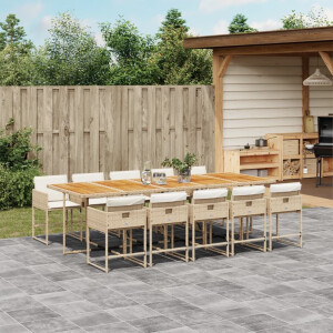 vidaXL 11-delige Tuinset met kussens poly rattan beige