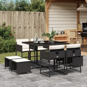 vidaXL 9-delige Tuinset poly rattan zwart