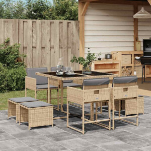 vidaXL 9-delige Tuinset met kussens poly rattan gemengd beige