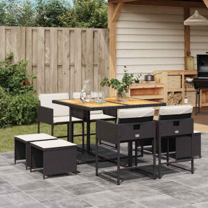 vidaXL 9-delige Tuinset poly rattan zwart