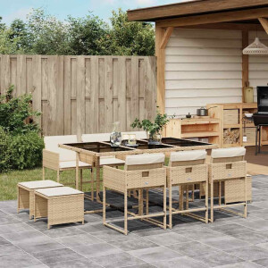 vidaXL 11-delige Tuinset met kussens poly rattan beige