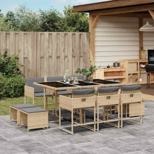 vidaXL 11-delige Tuinset met kussens poly rattan gemengd beige