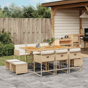 vidaXL 11-delige Tuinset met kussens poly rattan beige