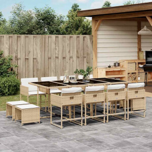 vidaXL 13-delige Tuinset met kussens poly rattan beige