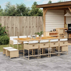 vidaXL 13-delige Tuinset met kussens poly rattan beige