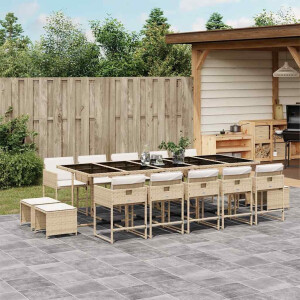 vidaXL 15-delige Tuinset met kussens poly rattan beige