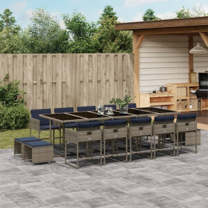 vidaXL 15-delige tuinset met kussens, grijs polyrotan