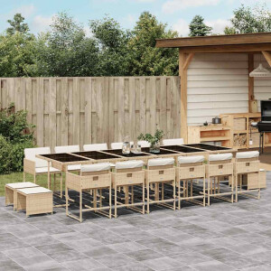 vidaXL 17-delige Tuinset met kussens poly rattan beige