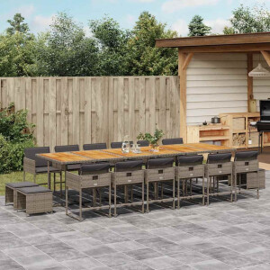 vidaXL 17-delige Tuinset met kussens poly rattan grijs