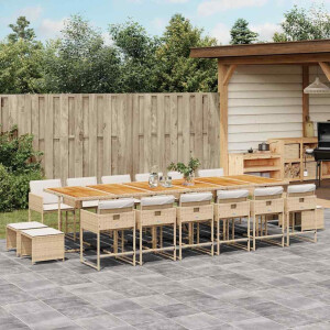 vidaXL 17-delige Tuinset met kussens poly rattan beige