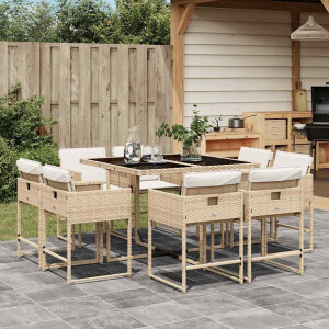 vidaXL 9-delige Tuinset met kussens poly rattan beige