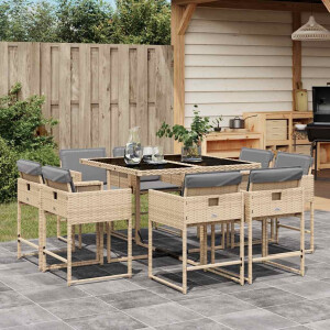 vidaXL 9-delige Tuinset met kussens poly rattan gemengd beige