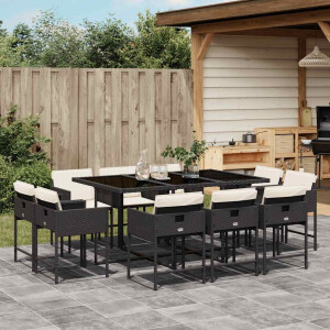 vidaXL 11-delige Tuinset met kussens poly rattan zwart