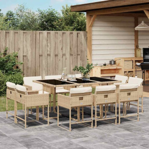 vidaXL 11-delige Tuinset met kussens poly rattan beige