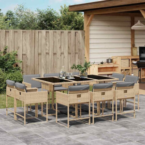 vidaXL 11-delige Tuinset met kussens poly rattan gemengd beige