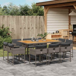 vidaXL 11-delige Tuinset met kussens poly rattan grijs