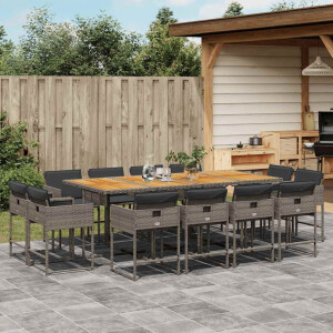 vidaXL 13-delige Tuinset met kussens poly rattan grijs