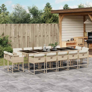vidaXL 15-delige Tuinset met kussens poly rattan beige
