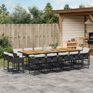 vidaXL 15-delige Tuinset met kussens poly rattan zwart