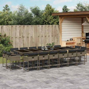 vidaXL 17-delige Tuinset met kussens poly rattan grijs