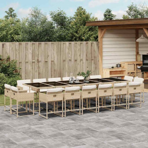 vidaXL 17-delige Tuinset met kussens poly rattan beige