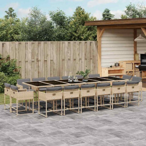 vidaXL 17-delige Tuinset met kussens poly rattan gemengd beige