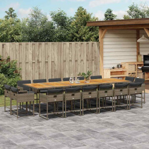 vidaXL 17-delige Tuinset met kussens poly rattan grijs