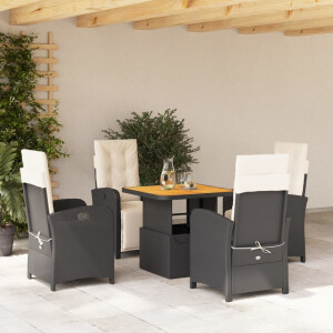 vidaXL 5-delige Tuinset met kussens poly rattan zwart