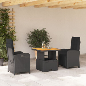 vidaXL 3-delige Tuinset met kussens poly rattan zwart