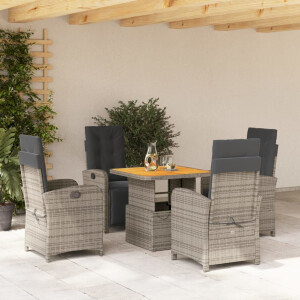 vidaXL 5-delige Tuinset met kussens poly rattan grijs