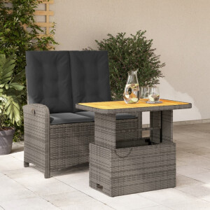 vidaXL 2-delige Tuinset met kussens poly rattan grijs