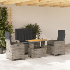 vidaXL 4-delige Tuinset met kussens poly rattan grijs