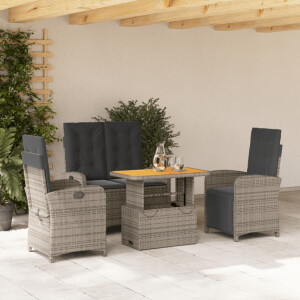 vidaXL 4-delige Tuinset met kussens poly rattan grijs