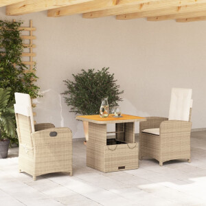 vidaXL 3-delige Tuinset met kussens poly rattan beige