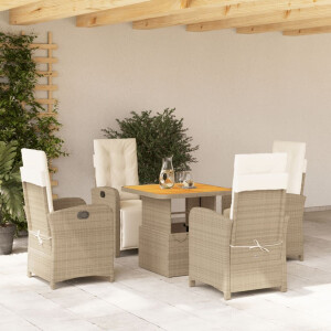 vidaXL 5-delige Tuinset met kussens poly rattan beige