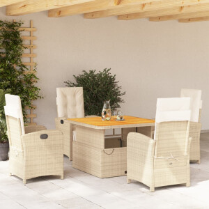 vidaXL 5-delige Tuinset met kussens poly rattan beige