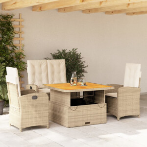 vidaXL 4-delige Tuinset met kussens poly rattan beige