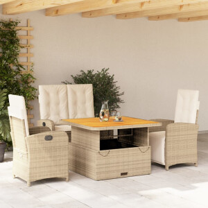 vidaXL 4-delige Tuinset met kussens poly rattan beige