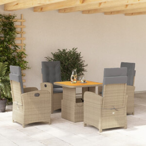 vidaXL 5-delige Tuinset met kussens poly rattan beige