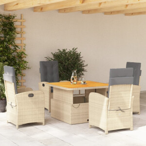 vidaXL 5-delige Tuinset met kussens poly rattan beige
