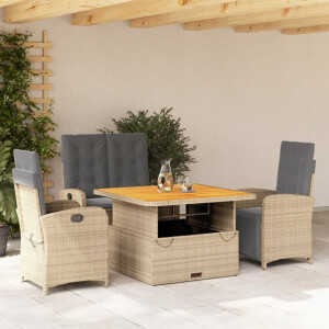 vidaXL 4-delige Tuinset met kussens poly rattan beige