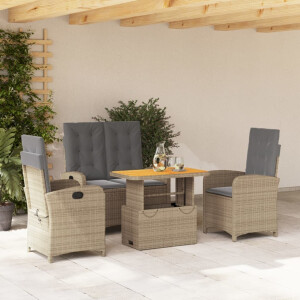 vidaXL 4-delige Tuinset met kussens poly rattan beige