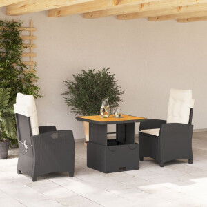 vidaXL 3-delige Tuinset met kussens poly rattan zwart