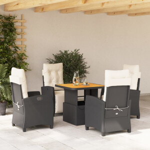 vidaXL 5-delige Tuinset met kussens poly rattan zwart